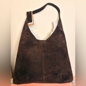 Margot York Suede Leather Shoulder Purse Bag Brown Hobo Tote